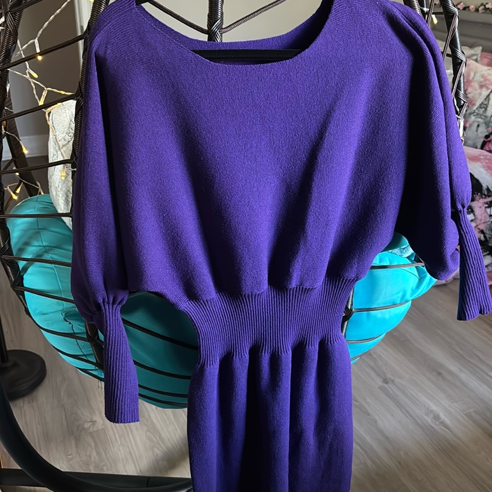 Off the shoulder purple sweater dress